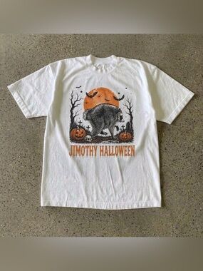 Jimothy Halloween Raccoon Pumpkin White Spooky Graphic T-Shirt